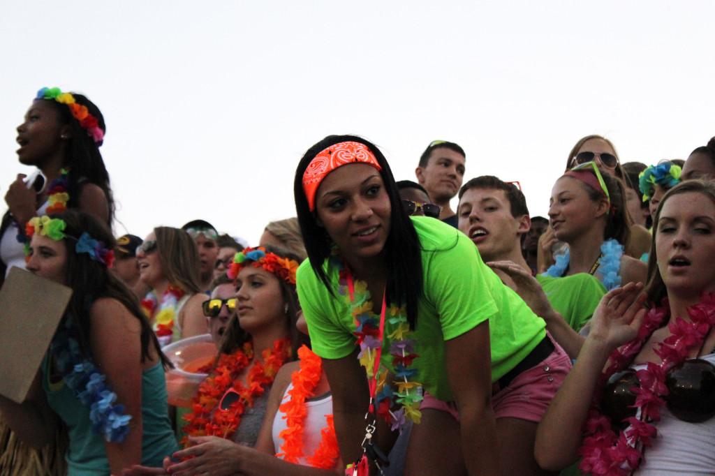 Senior Aliya Higgenbotham watches the game.