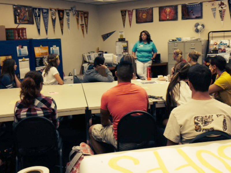 Students learn about a career in physical therapy from Suzy Thompson on Sept. 23. 