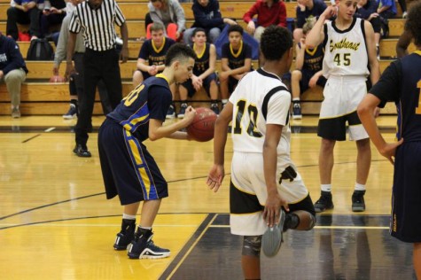 Sophomore Tyson Tindall at the free-throw line in the sophomore game.