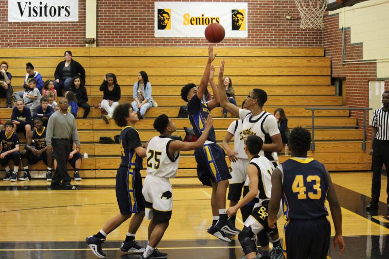 Sophomore Camarion Thompson shoots from inside the paint in the Sophomore  game vs. Southeast.