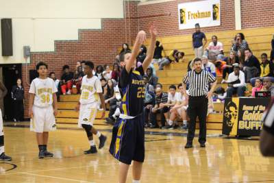 Freshman Lincoln Phillips shoots free throw after technical foul is called on Southeast. 