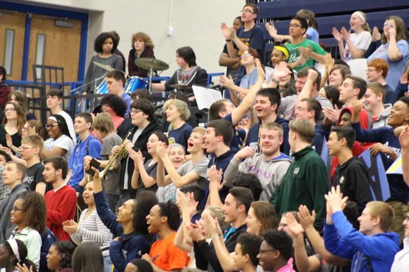 The students get excited for the game.