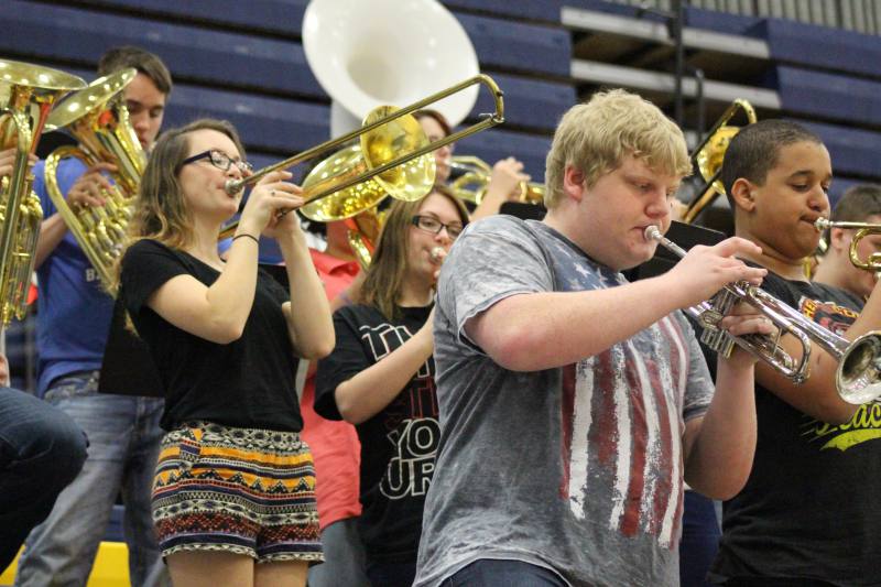 The band gets everyone hyped up for the game.