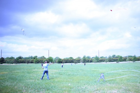 Senior Chris Kliewer pulls his kite into the wind. 