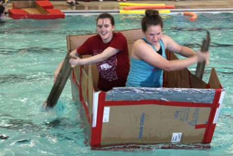 Robin Bowman and Samantha Kuns take the lead with their boat The Red Scare.