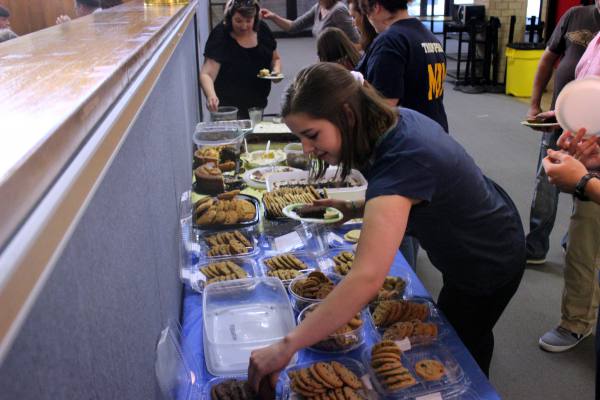 At the music awards banquet on May 5 Junior Rachel Kitchen loads up on desserts. All the families were to bring one main dish and dessert or salad depending on last name.