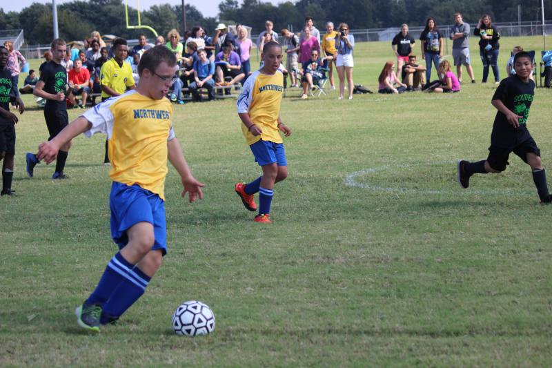 Sophomore Blake Unrein  prepares to kick the ball.