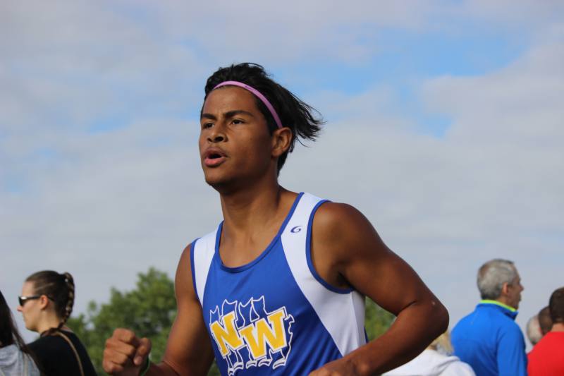 Senior Andrew Adams concentrates on finishing the race.