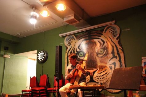 Stewart playing his viola and the dulcimer. 