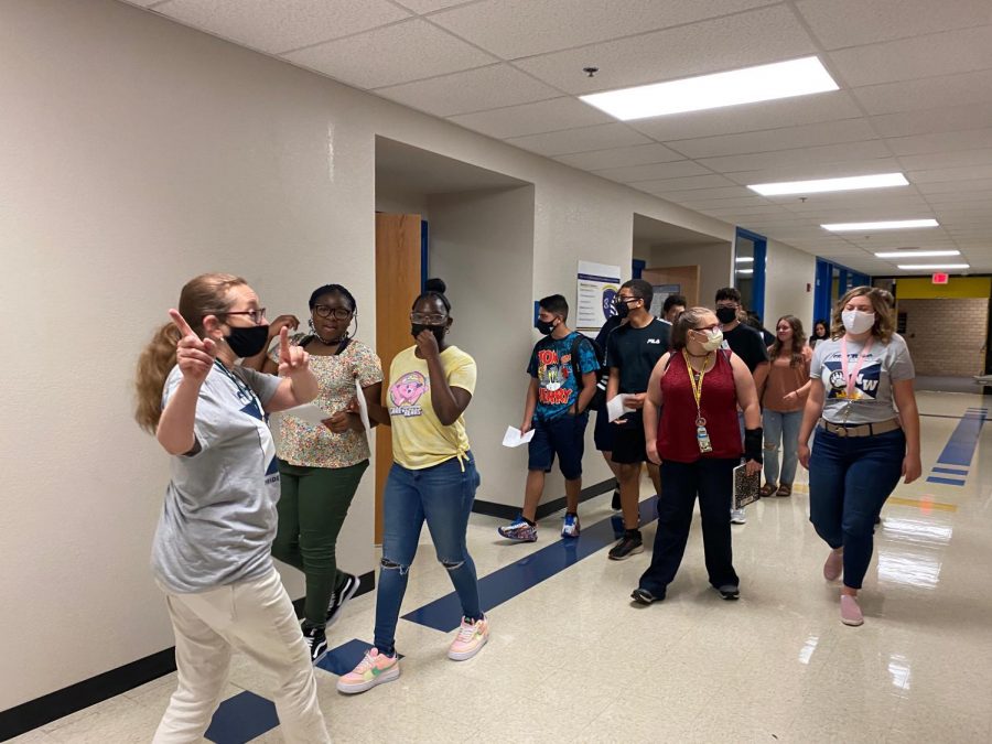 Students tour the building during orientation on Wednesday, Aug. 11.