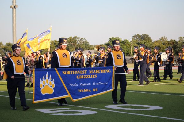 The band takes the field pregame for the National Anthem at the East game on Sept. 12